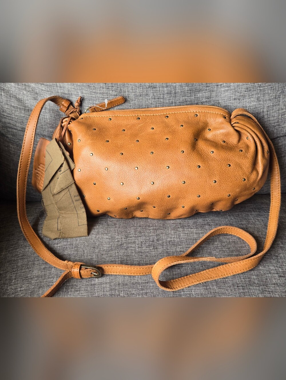 VILENCA - NWT woman’s Tan genuine Leather studded Crossbody Bag